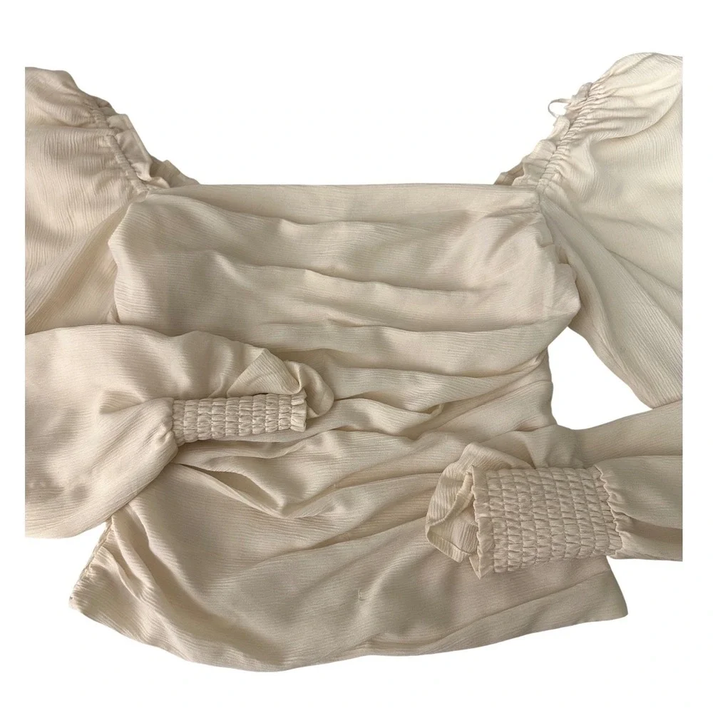 ASTR‎ Cream Ruched Top Womens S Milkmaid Blouse Puff Sleeve Cottagecore Coquette